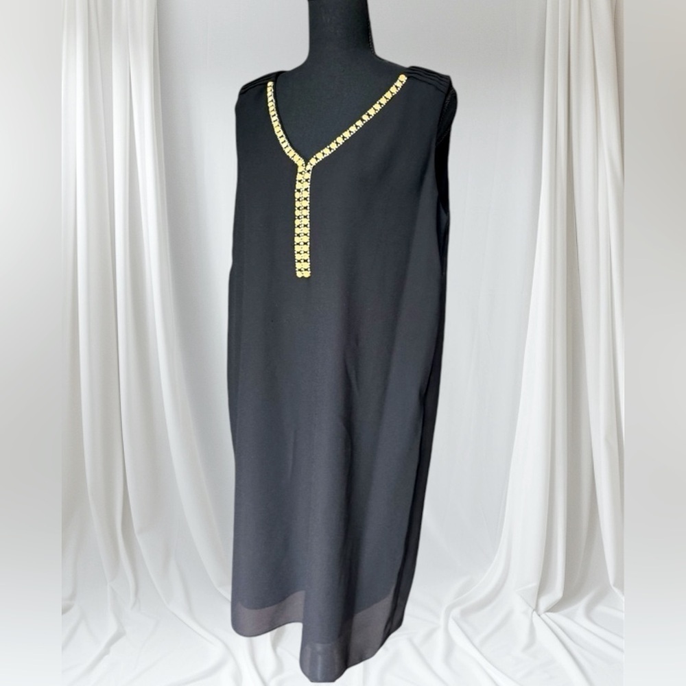 SLNY New York Black Sleeveless Sheath Dress Yellow Gold Bead Rhinestone 12